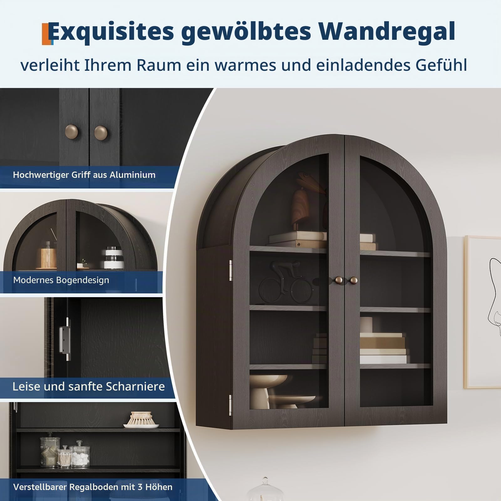 Garvee Wandschrank Mit 4 Böden, Acryltür, Gewölbte Oberseite, Badezimmer hängeschrank Ideal Als Badezimmerschrank Oder Medizinschrank
