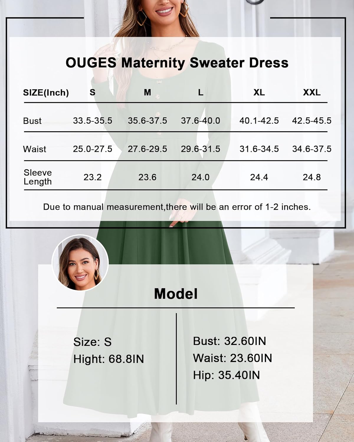 OUGES Women's Maxi Maternity Dress for Photoshoot Fall Long Sleeve Button Square Neck Baby Shower Pregnancy Dresses 2024 - Image 7