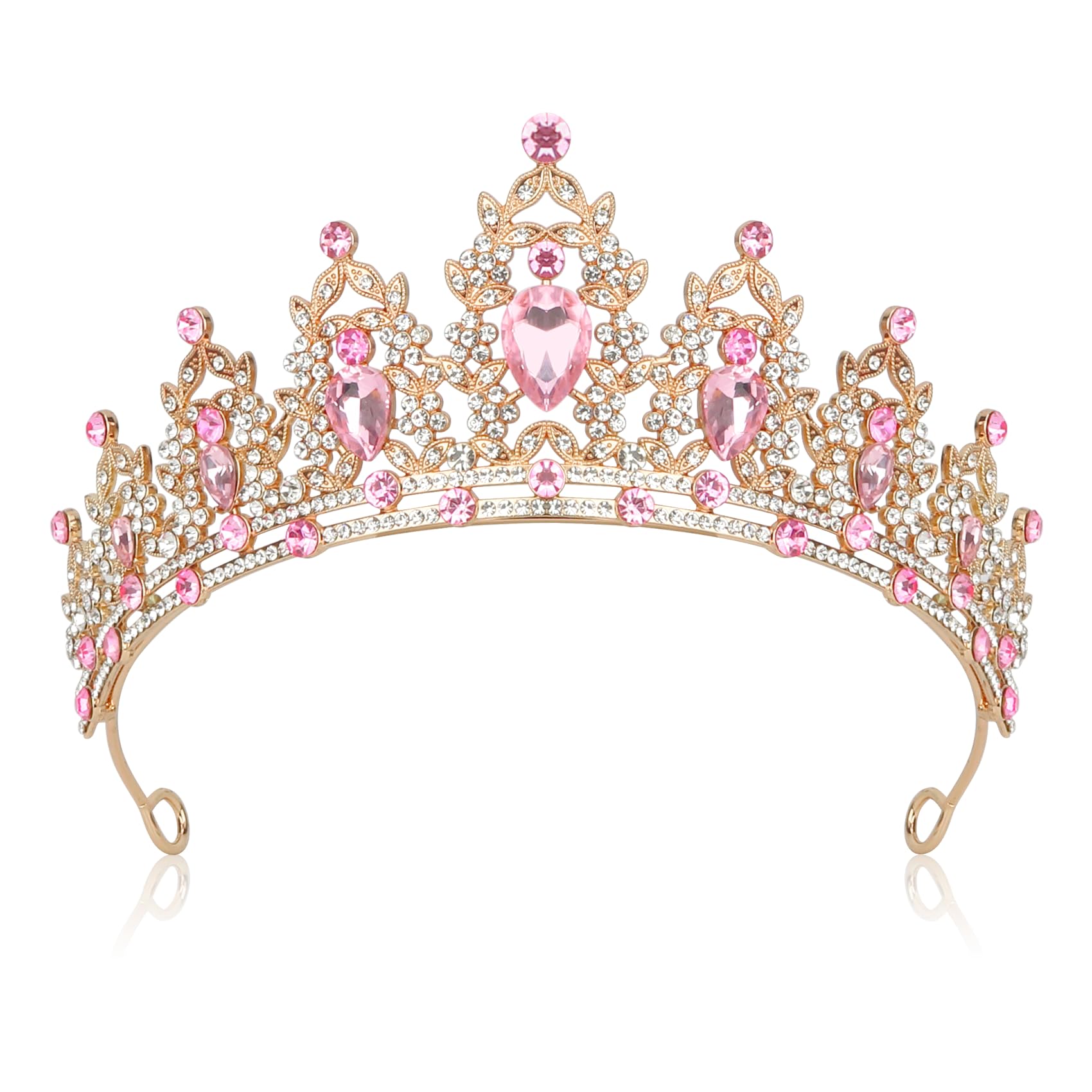 Pink Crystal Crown, Wedding crown, Homecoming Prom, female pageant crown Pink Crystal Baroque Tiara Queen Costume Wedding Prom  main image 2