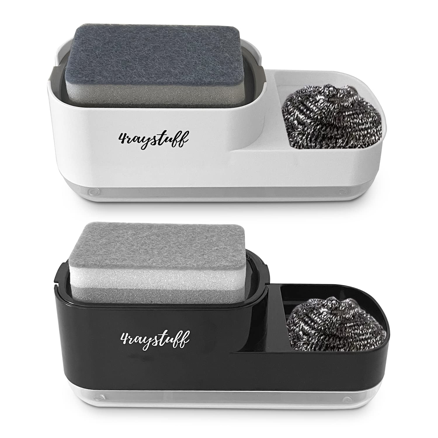 Soap Dispenser for Kitchen Sink 2 in 1 with Sponge Holder. Liquid Soap Dispenser and Sponge Included. Black or White Dish Soap Pump Dispenser Premium Kitchen Soap Dispenser Countertop.