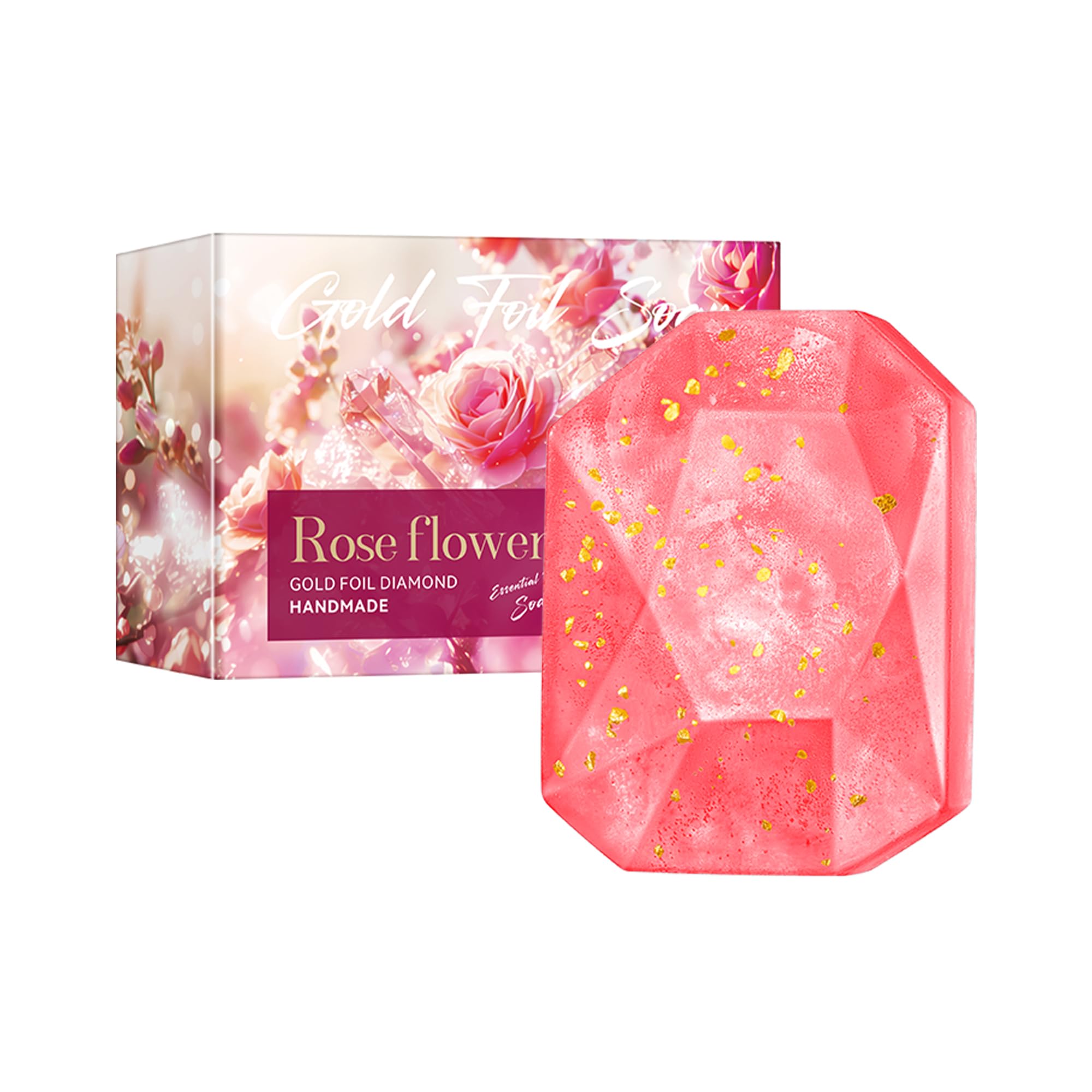 Essential Oil Soap Rose Flower Gold Foil Diamond Handmade Soap Gentle Care Clean Skin Oil-control Moisturizing Bath Bar