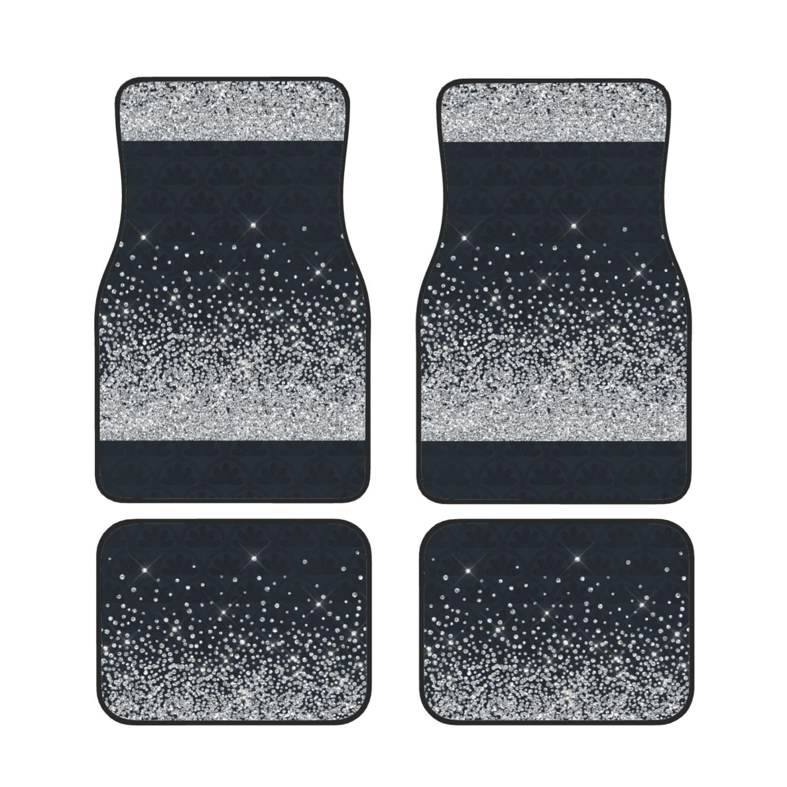 Schwarz Silber Glitzer Diamant Funkelnd, 4er-Set Auto-Fußmatten, Neopren-Fußmatten für Fahrzeuge, rutschfeste Auto-Fußmatten, Autozubehör