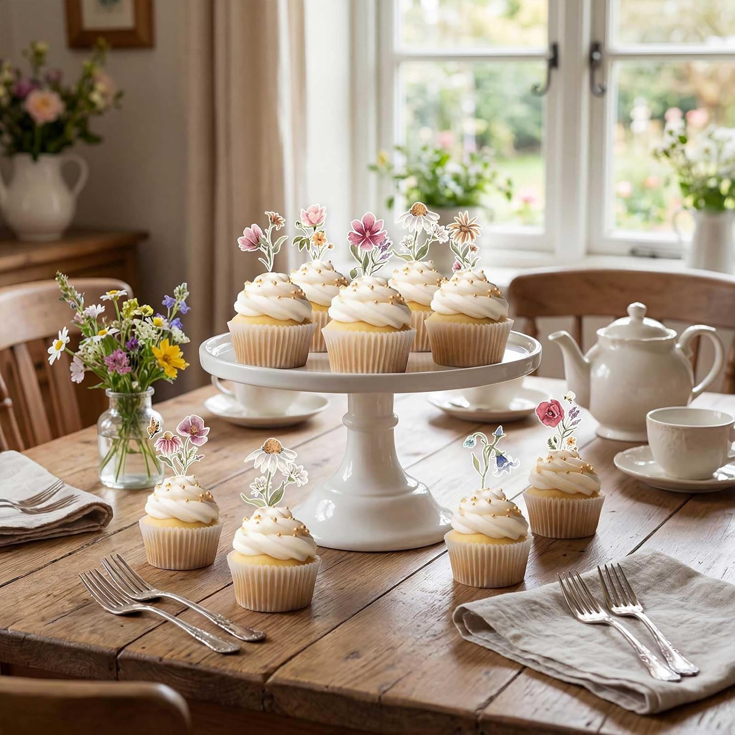 48PCS Wildflower Baby Shower Cupcake Toppers, Floral Birthday Party Decorations, Wildflower Baby in Bloom Cake Decorations, Flower Floral Wedding Party Decor - Image 8