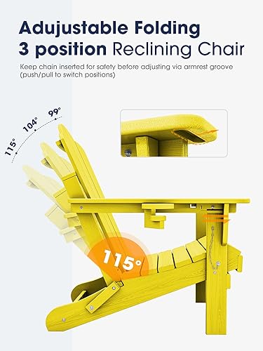 Miniatura 4 de KINGYES Juego de 2 sillas Adirondack plegables ajustables, sillas Adirondack reclinables de 3 posiciones con soporte para tazas, polietileno de alta