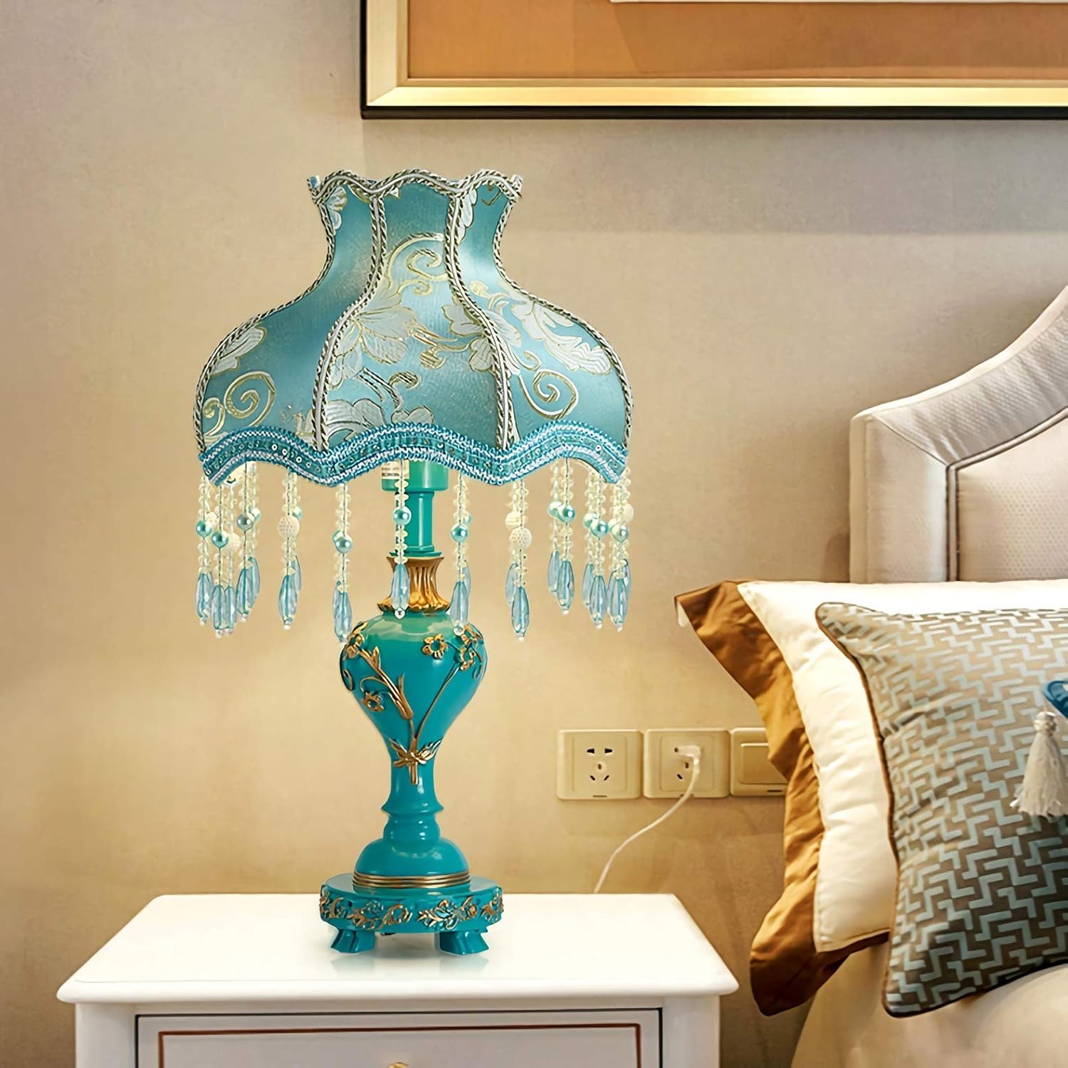 Lampada da tavolo retrò, lampada decorativa in stile vittoriano con paralu