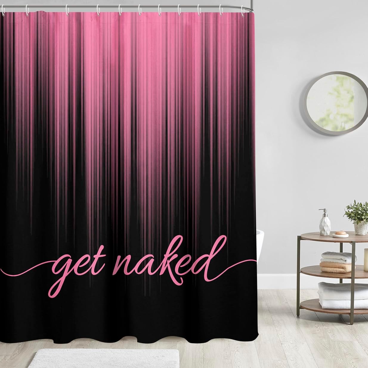 AAtter Black and Pink Shower Curtain Ombre Abstract Fashion Women Girls Teen Glam Modern Unique Art Aesthetic Funny Extra Long XL Large Home Bathroom Decor Bathtub Set with 12 Hooks, 72x84, Gradient