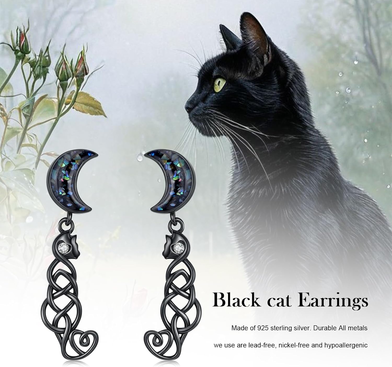 Cat/Bat Earrings for Women 925 Sterling Silver Cat Jewelry Dangle Earrings Gifts