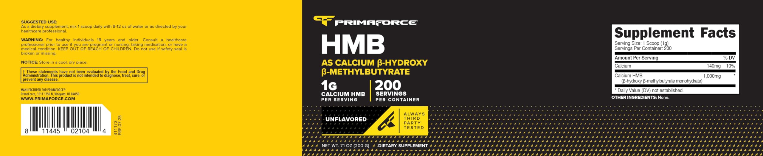 Primaforce HMB Powder (200 Grams) Unflavored, 1g Per Serving — Amazon image 5