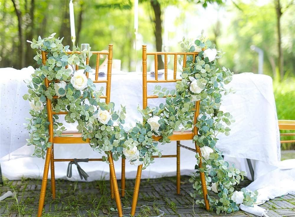 SYOSI Rose Silk Flower Garland, Artificial Flower Vines Rose Garland Silk Lifelike Floral Banner for Home Office Wedding Party Garden Craft Wedding Vaulted Table Decoration(Champagne, 1 Piece)