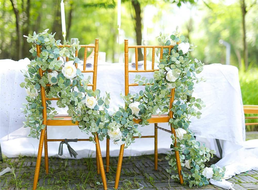 SYOSI Rose Silk Flower Garland, Artificial Flower Vines Rose Garland Silk Lifelike Floral Banner for Home Office Wedding Party Garden Craft Wedding Vaulted Table Decoration(Champagne, 1 Piece)