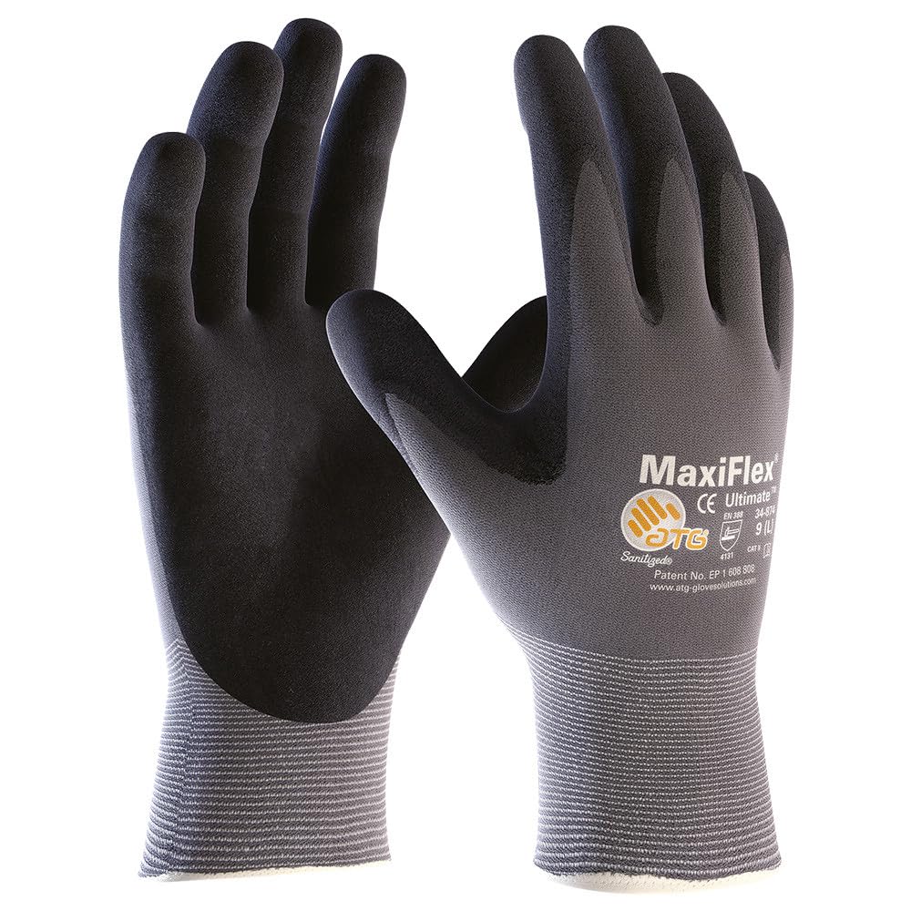 DBI Trading Maxiflex Protective Glove, Size L, Grey, Nylon Knitted, Nitrile, Polyurethane Foam Coating