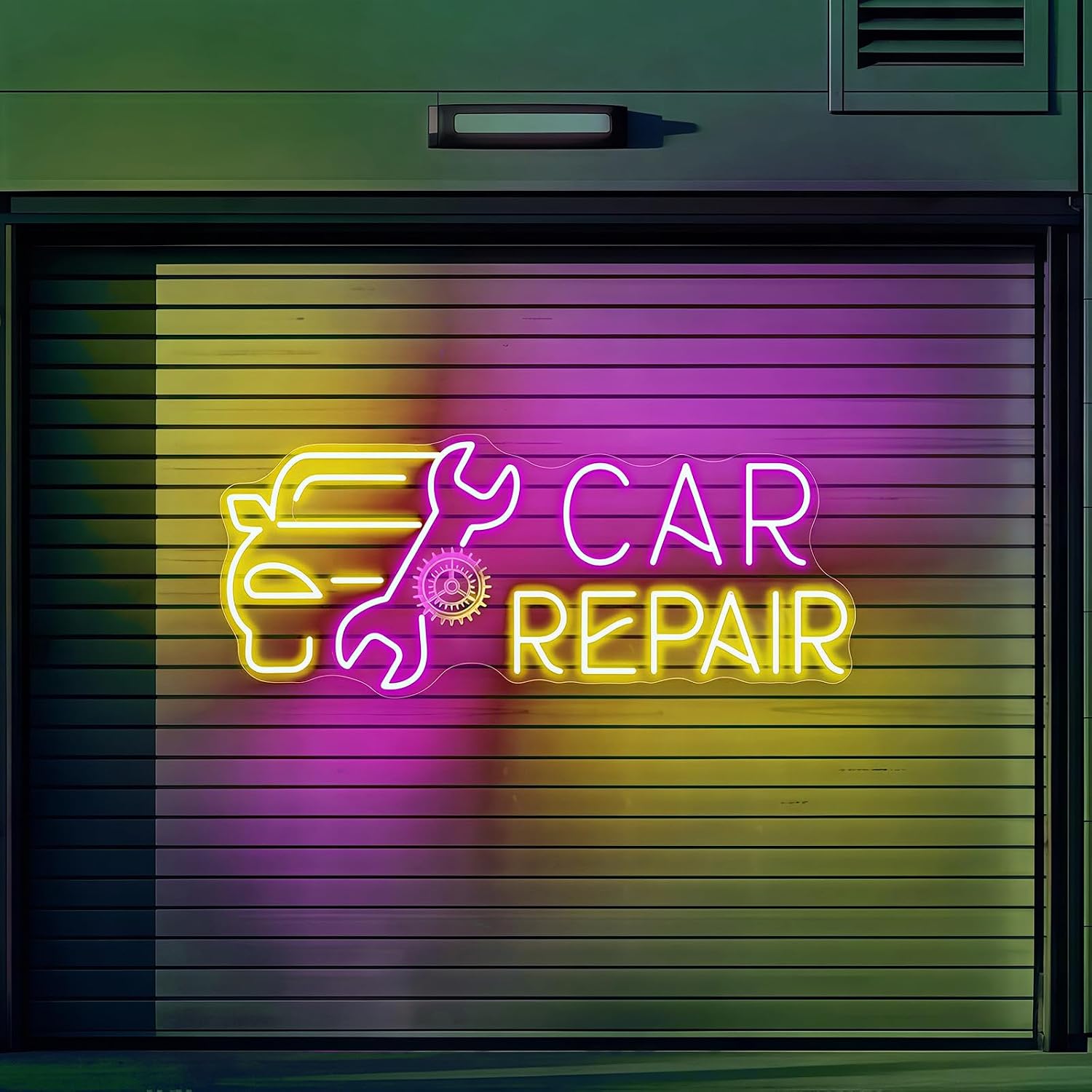 Custom Car Repair Neon Sign, Garage Neon Light for Wall Decor Dimmable USB with Adjustable Brightness, Car Wrench Gear LED Light for Man Cave Auto Repair Shop Car Workshop 17.7″ × 7.5″