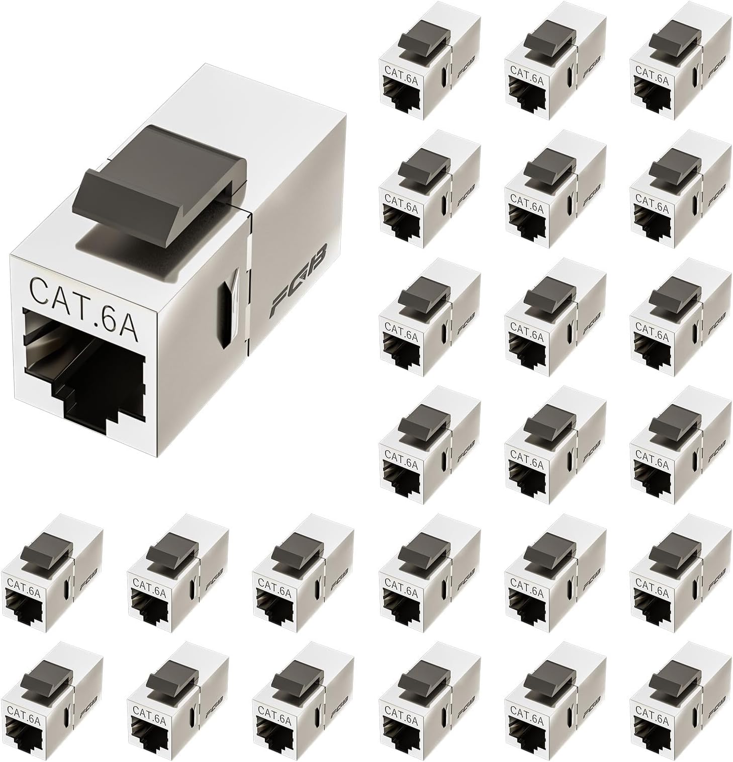 FGB 10Gbps Cat6a Shielded Keystone Coupler, Female to Female RJ45 Keystone Jack, Ethernet Keystone Coupler in Silver, 25 Pack