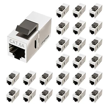 FGB 10Gbps Cat6a Shielded Keystone Coupler, Silver, 25 Pack