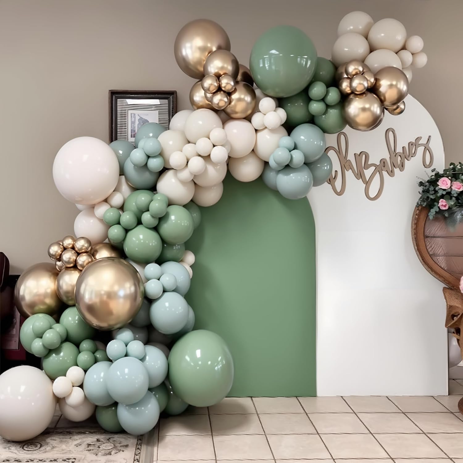 Sage Green, Chrome Gold & Sand White Latex Balloon Set Of 3 - Donna's Cards & Party Balloons