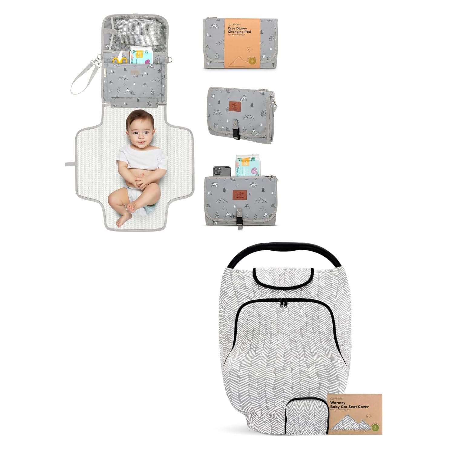 KeaBabies Portable Diaper Changing Pad and Car Seat Cover for Babies - Waterproof Foldable Baby Changing Mat - Baby Car Seat Canopy for Spring, Autumn, Winter