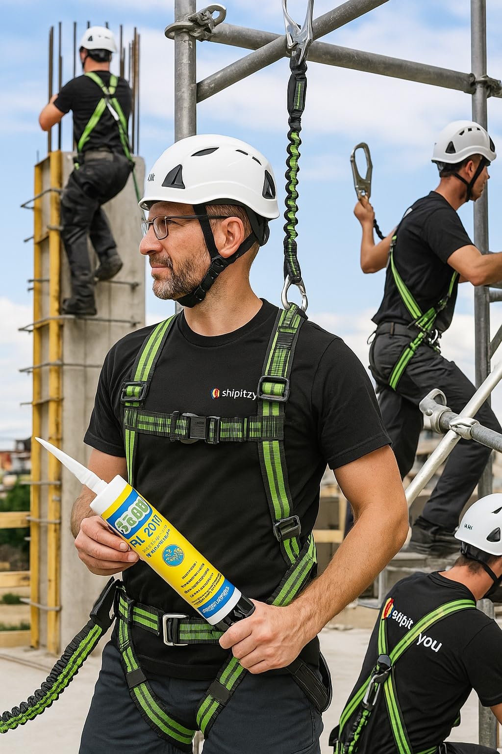 Kratos Safety Verbindungsmittel aus elastischem Gurtband mit Falldämpfer und 2 Karabiner, 2 m, PSA, EN355