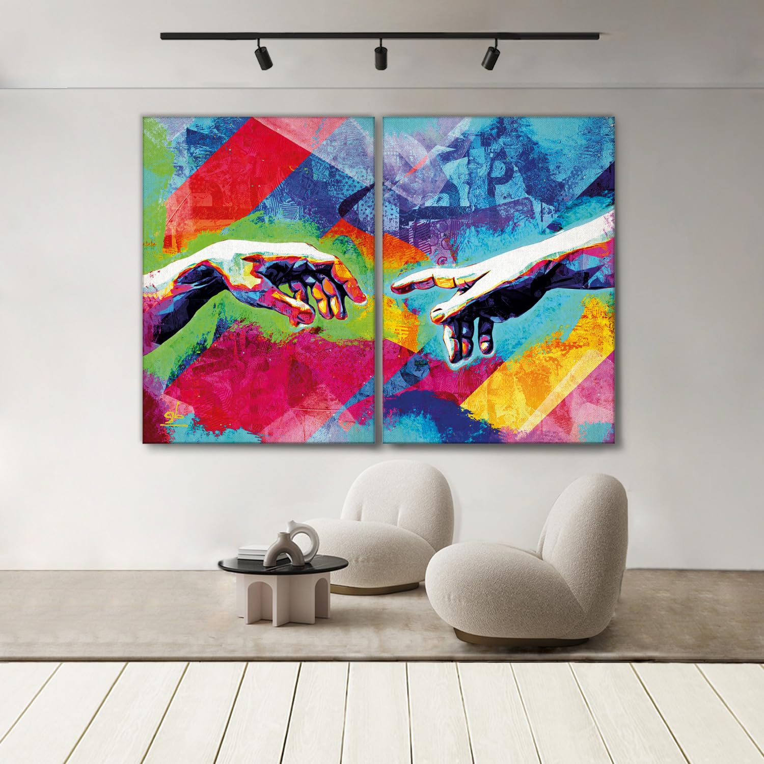 Gemälde 'Hände Der Schöpfung' Pop-Art Auf Acrylglas – 140x100 Cm – Fertig Zum Aufhängen, Modernes Wandbild