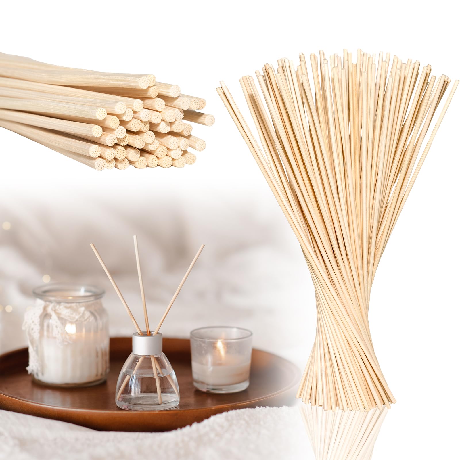 120 varillas aromáticas de 25 cm x 3 mm, varillas de madera para ambientadores de habitación, paquete de relleno, adecuado para aromaterapia, botella de aceites esenciales, hogar, oficina y spa