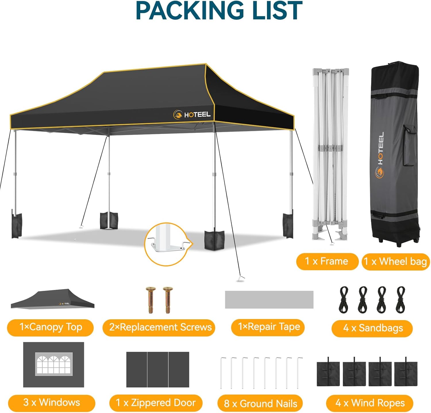 Hoteel 10x15 Pop Up Canopy Tent Heavy Duty with 4 Sidewalls, Waterproof Party Tent, Easy Set-up Commercial Instant Tents with Roller Bag & Sandbags, Hexagonal Leg (1-Year Warranty)