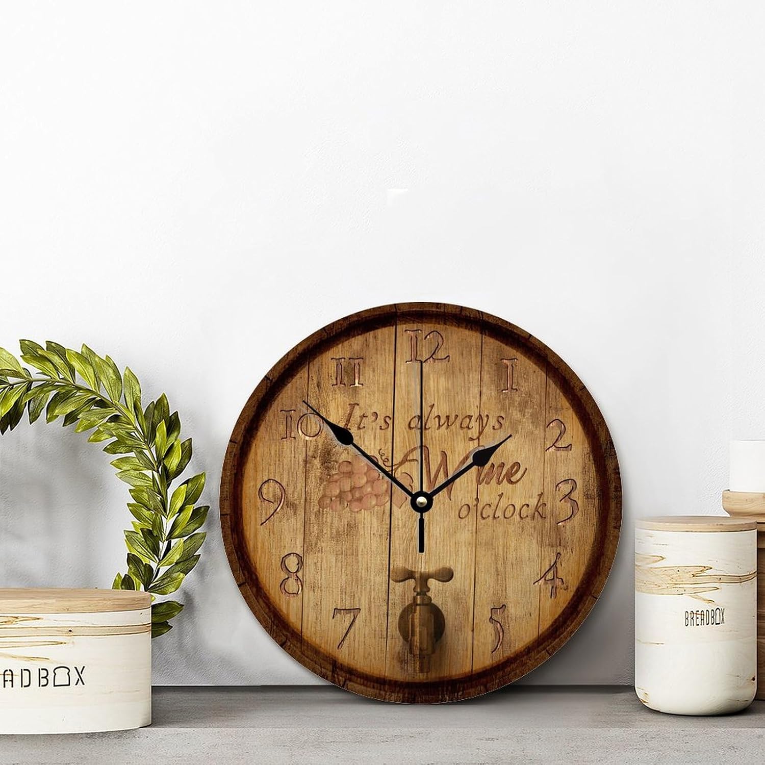 Wine Barrels Wall Clock Its Wine O'clock Large Wooden Wall Clocks Battery Operated 12 Inch Retirement Home Decor Wall Decor for Bedroom Living Room Kitchen School Office