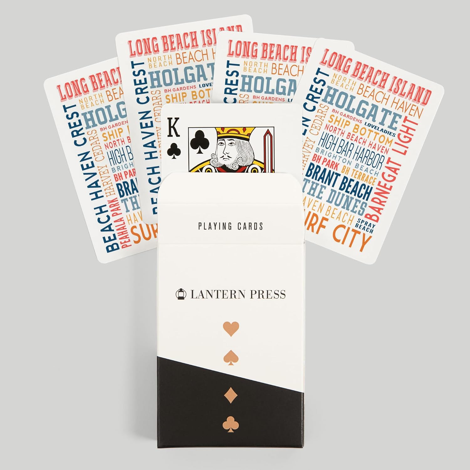 Lantern Press Long Beach Island, New Jersey, Typography (White), 52 Playing Cards for Adults, Poker Size Card Deck