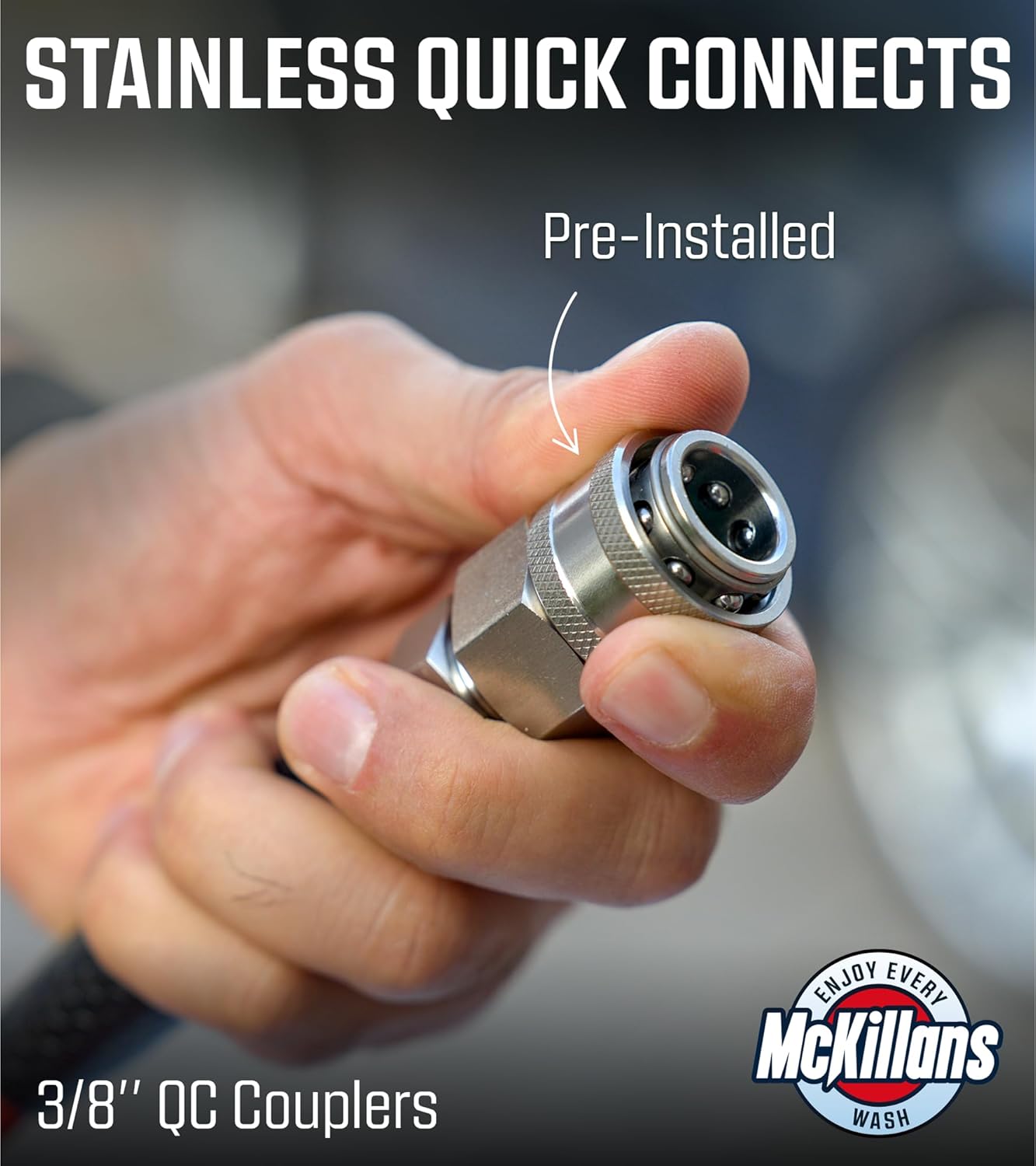 McKillans® QC Installed Pressure Washer Hose 50 ft - Flexible & Kink-resistant - Steel-Braided & Durable- 3/8" QC Pre-Installed Stainless Steel - Power Washer Hose - High Pressure 1/4" Inner Diameter
