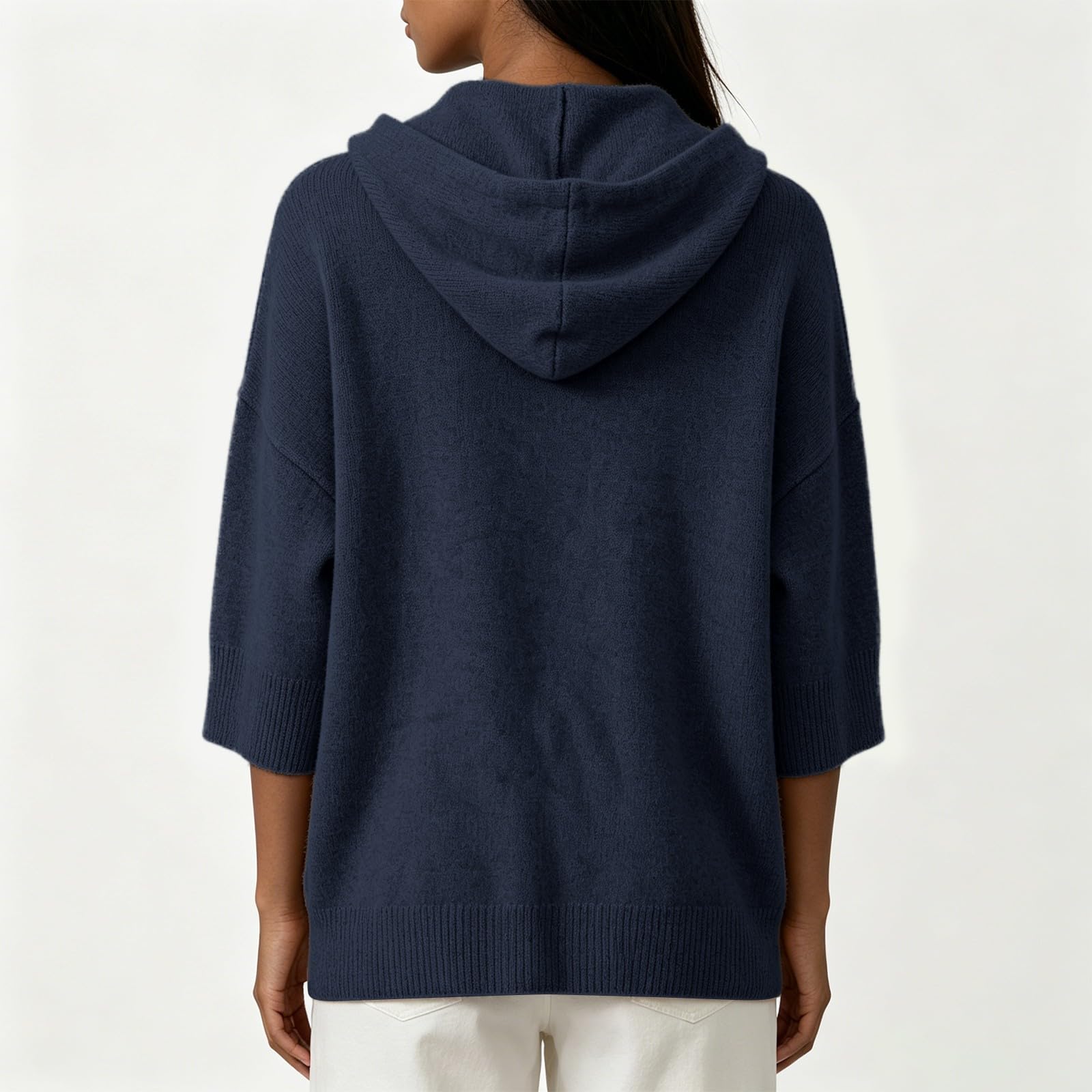 Generisch Sweat à capuche surdimensionné pour femme - Pull d'hiver décontracté à manches longues - Manches 3/4 - Avec capuche - Couleur unie - Mode - Respirant - Pour leggings