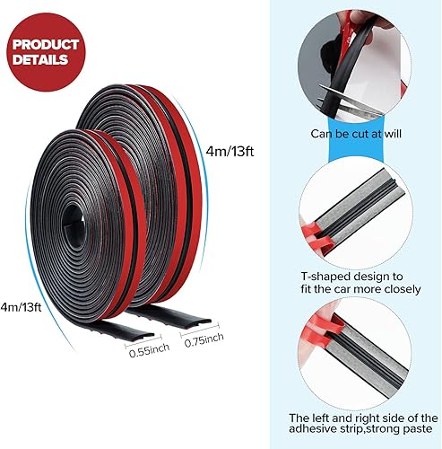 Miniatura 2 de 2 piezas de sello de goma para parabrisas, tira de sellado en forma de T, burlete de parabrisas para techo corredizo delantero y trasero (26 pies)