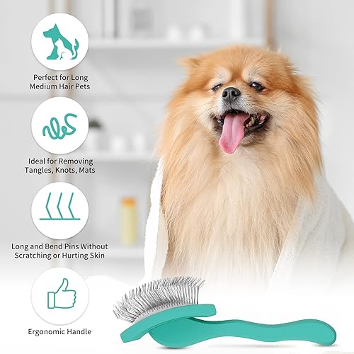 Miniatura 9 de Cepillo deslizante para perros para el aseo del cabello, cepillo largo para quitar gatos de pelo medio y largo. Herramienta de desmenuzamiento para
