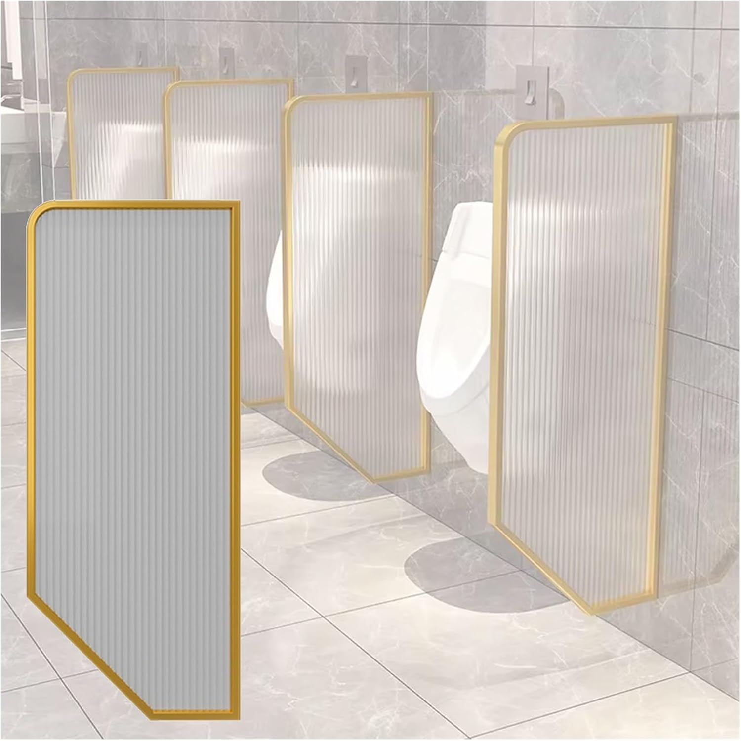 Partition Toilet Urinal, Wall Mounted Bathroom Partition Accessories, Hotel Bathroom Public Places Divider Screen, Translucent Privacy Extender(Gold, 15.7x43.3in)