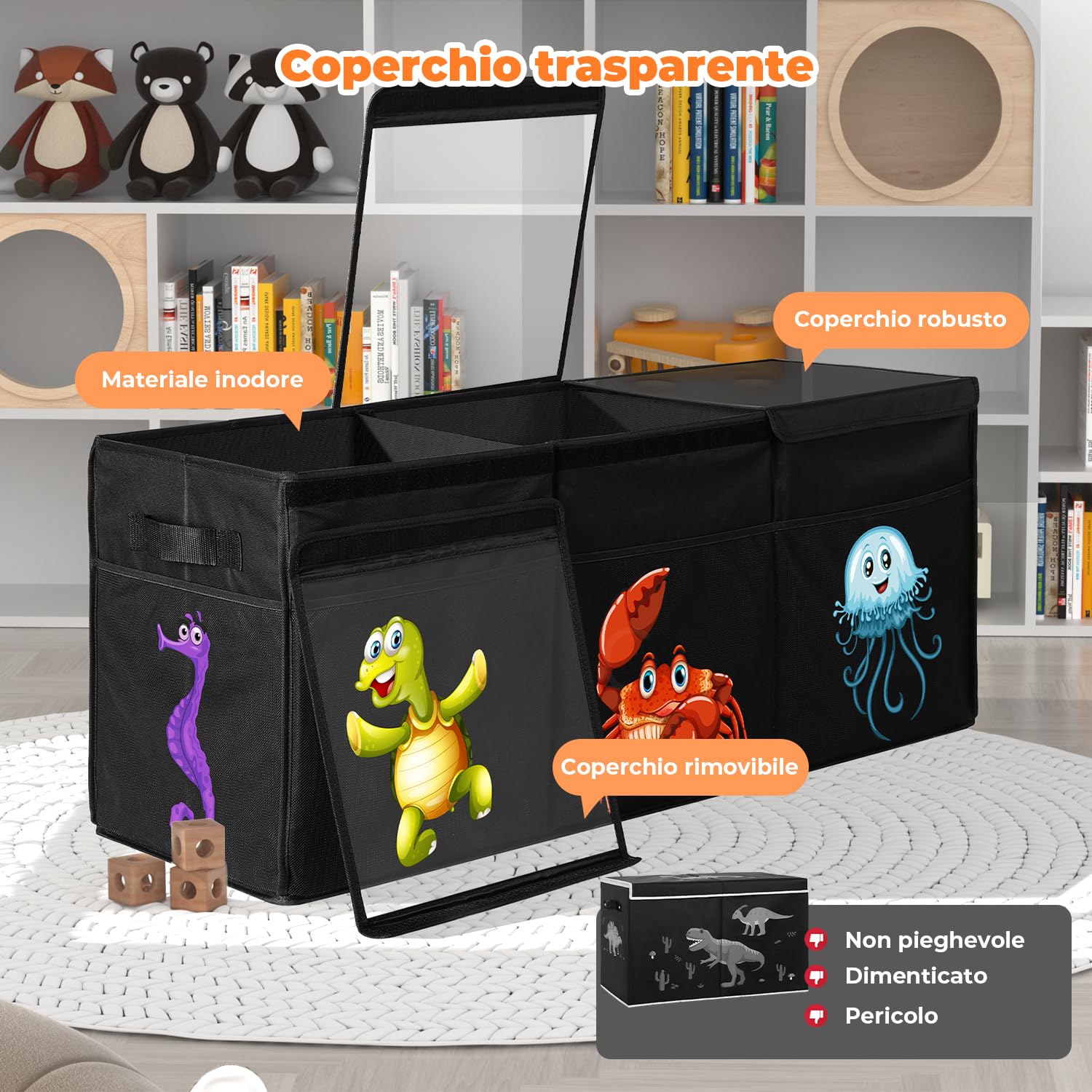 YOHOOLYO Porta Giochi Bambini 123L Pieghevole Contenitore con Coperchio 94x41x32 cm