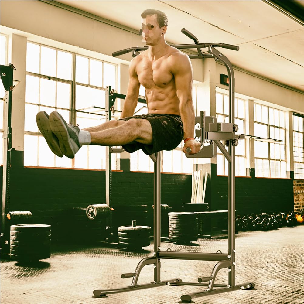 Stazione per trazioni e dip, torre di potenza multifunzione ad altezza regolabile per attrezzature per allenamento fitness, allenamento per la forza, palestra domestica
