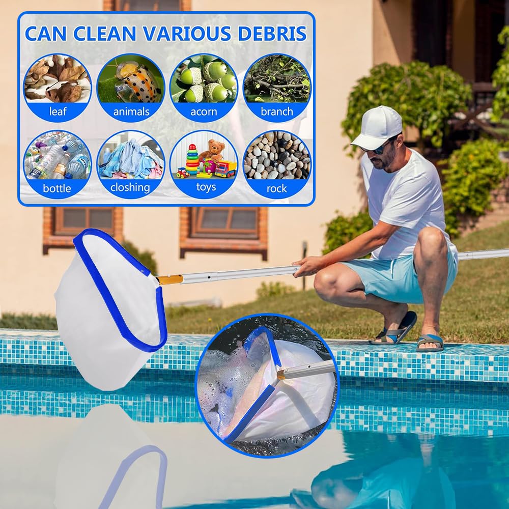 MEISHANG Recoge Hojas para Piscinas,Red Limpieza Piscina-Estructura de Aleación-2.25M Mango Telescopico Piscina,Limpia Superficie Piscina para Piscinas,Estanques y Piscinas de Hidromasaje