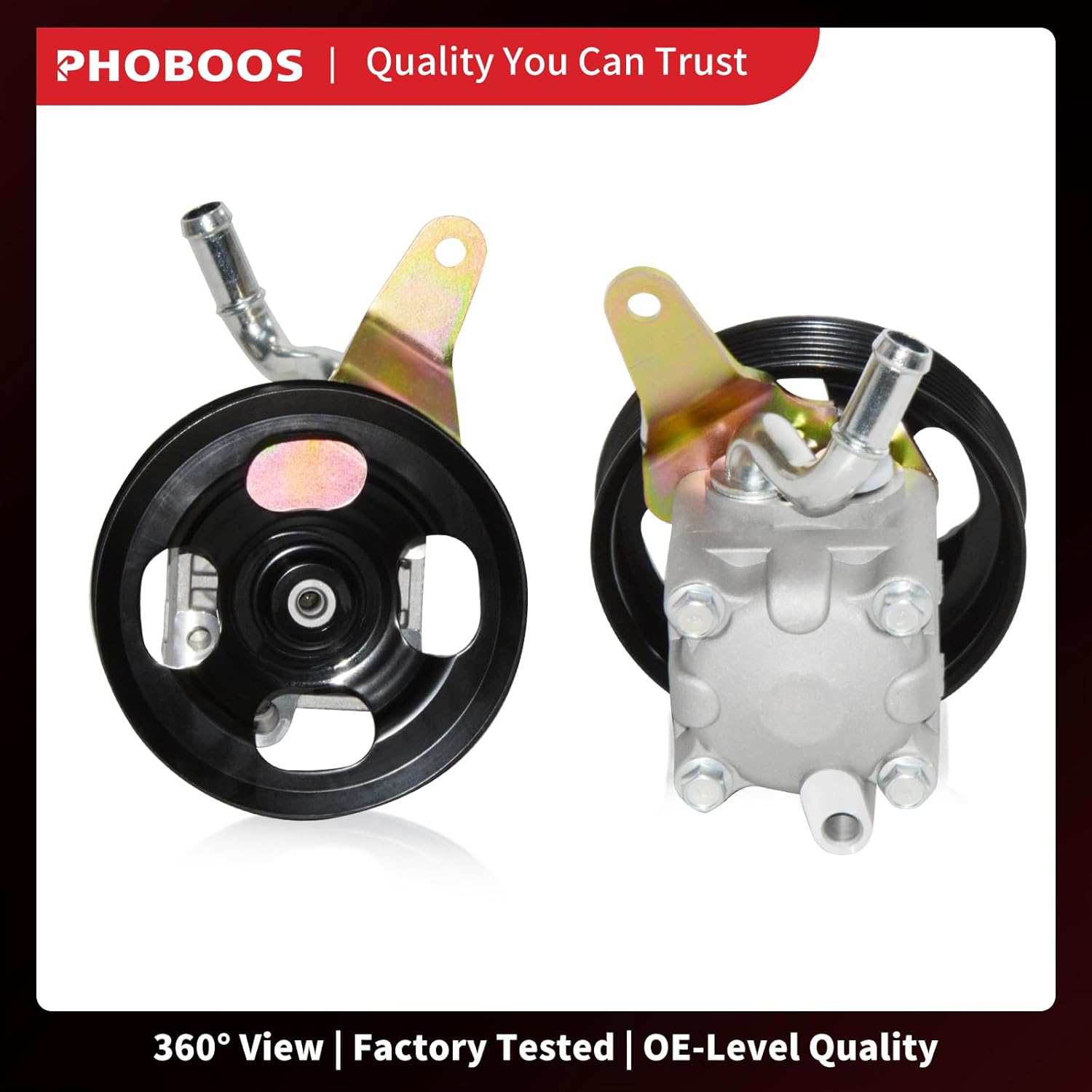 PHOBOOS Power Steering Pump Compatible with INFINITI 2008-2017 V6 3.5L/3.7L Models, with Outlet, Spacer & Pulley, Low Noise, High Durability, Smooth Steering,Ref. 21-394