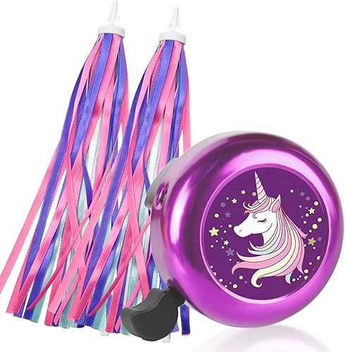 Miniatura 9 de Campana de bicicleta para niños con 2 piezas de serpentinas de bicicleta para niñas, lindos accesorios para bicicletas de niños