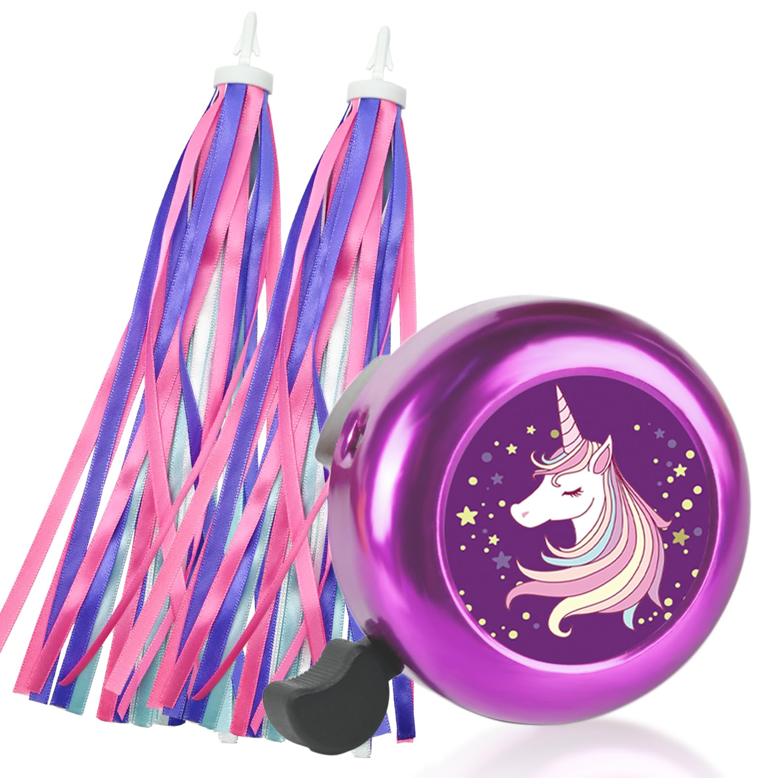 Kids Bike Bell with 2 Pcs Bike Streamers for Girls, Cute Children's Bicycle Accessories（Unicorn Bell+Tassels-B）