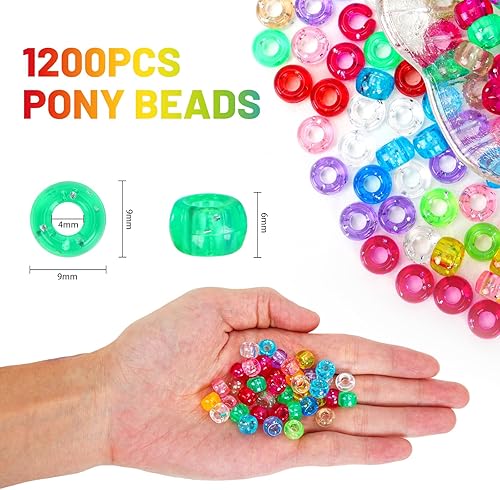 Miniatura 2 de Quefe 1200 cuentas de poni de plástico con purpurina a granel, cuentas Kandi para hacer pulseras, cuentas de pelo para trenzas