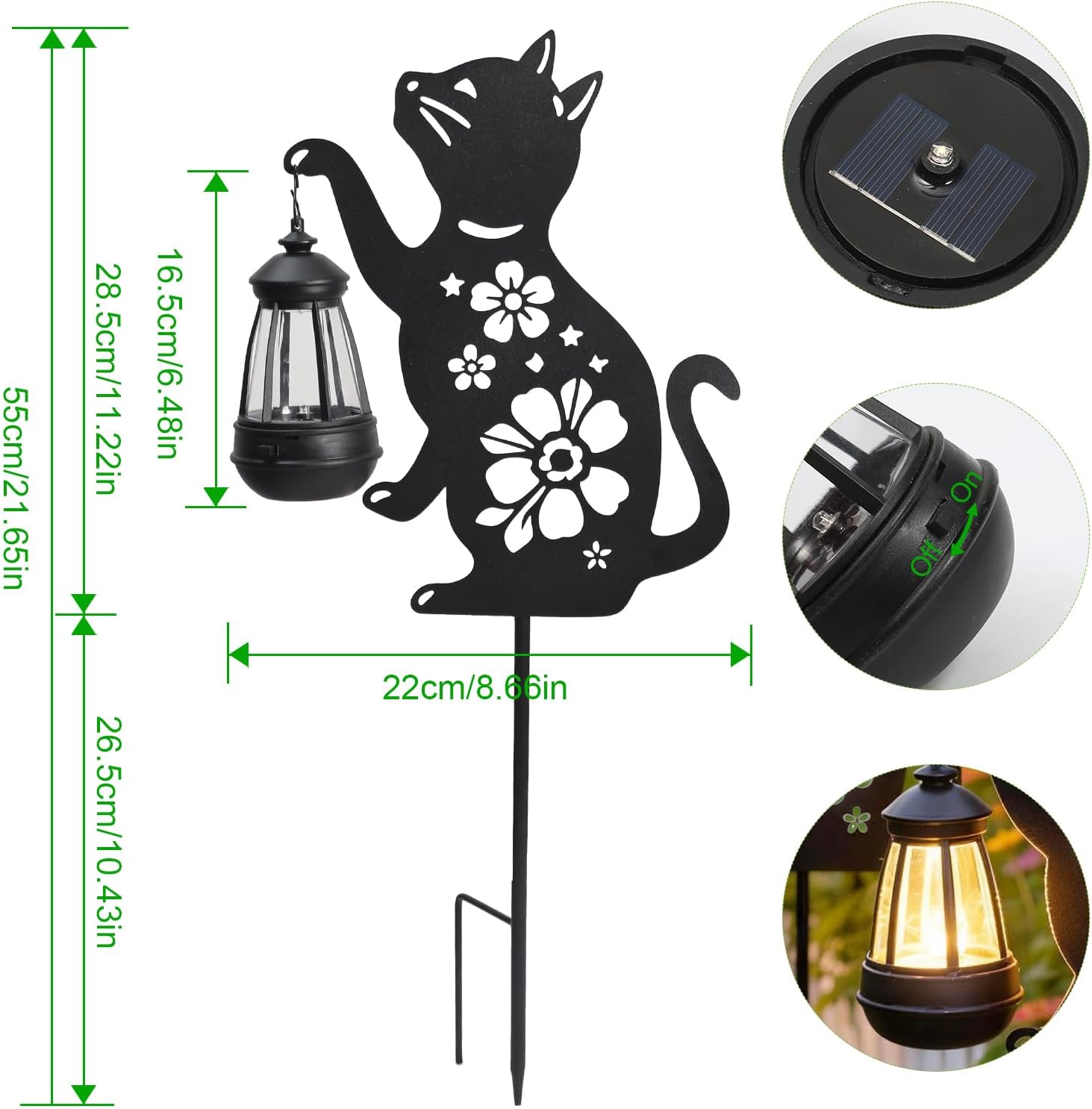 2 Pack Black Cat Solar Lights Set Metal Decorative Solar Cat Hanging Lights Outdoor Set Unisex Pet Gift Waterproof Garden Decor,Outdoor Ornament Perfect for Women' Birthdays, Mother's Day