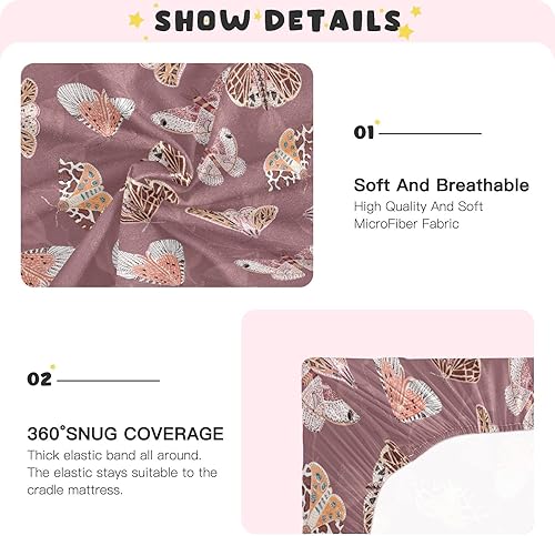 Miniatura 4 de Sábanas para cuna de mariposas y polillas, sábanas ajustables elásticas para cuna para niños y niñas, sábana unisex acogedora para cuna de bebé, 27