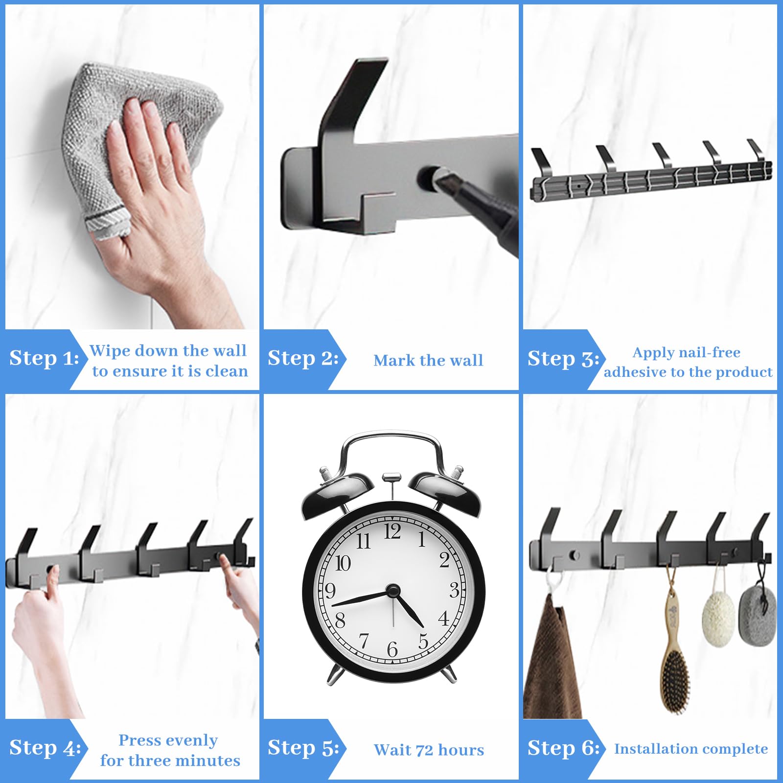 Percheros Pared, Perchero De Pared Con 5 Ganchos Adecuado Para Cocina, Dormitorio, Baño, Obsidiana Negra