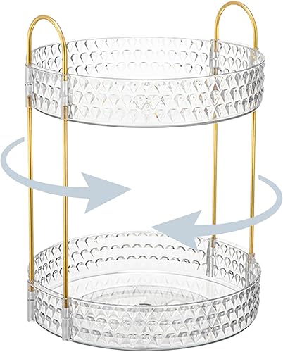 Organizador de maquillaje giratorio de 2 niveles con soporte para pinceles, estante de almacenamiento de gran capacidad para tocador, baño,