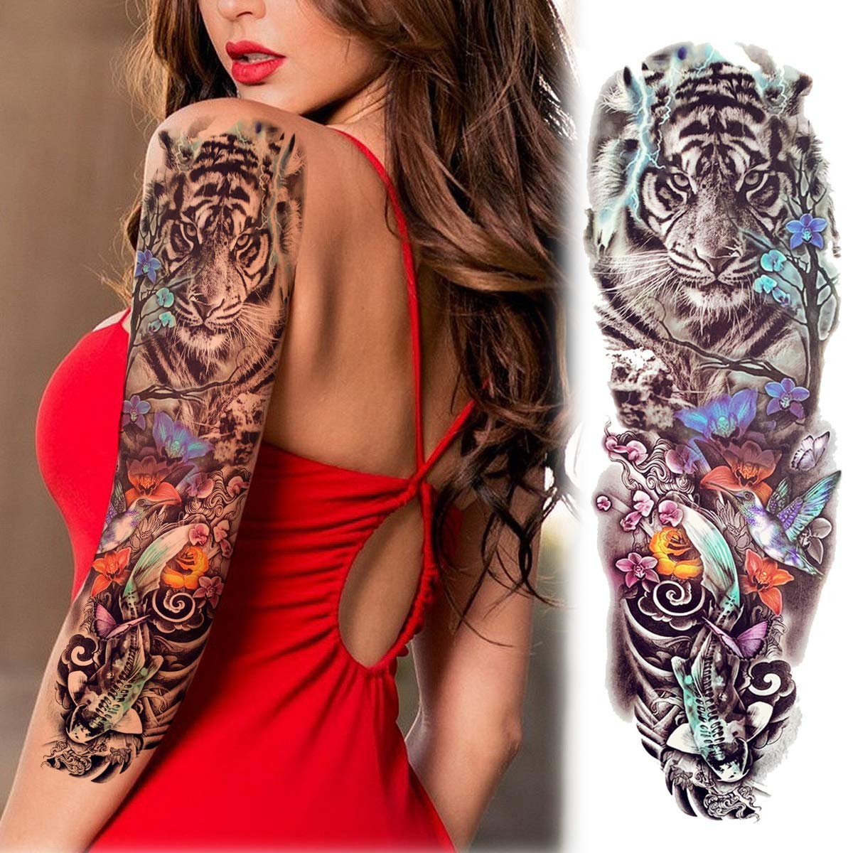 Laroi 8 Blatter Kuhle Realistisch Extra Gross Vollarm Temporare Tattoos Fur Manner Frauen Schwarz Klebe Maori Armel Lowe Fuchs Tiere Full Arm Tattoo Temporar Tiger Wolf Aufkleber Kinder Tatowierungen Amazon De Beauty