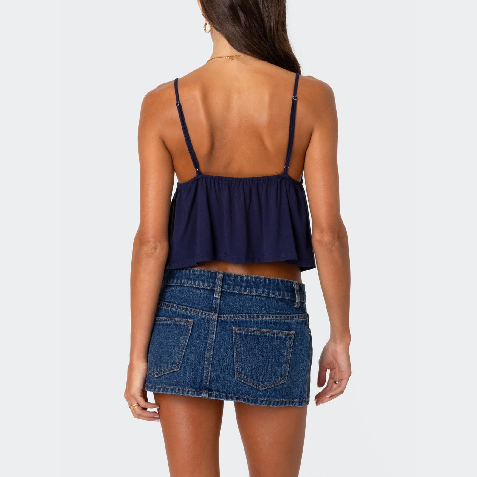 GXNRHG Canottiera Babydoll in Pizzo da Donna Canotta con Cinturino per Spaghetti Scollo a V Volant Peplo Flowy Cami Backless Sexy per Uscire Crop Top Party Streetwear