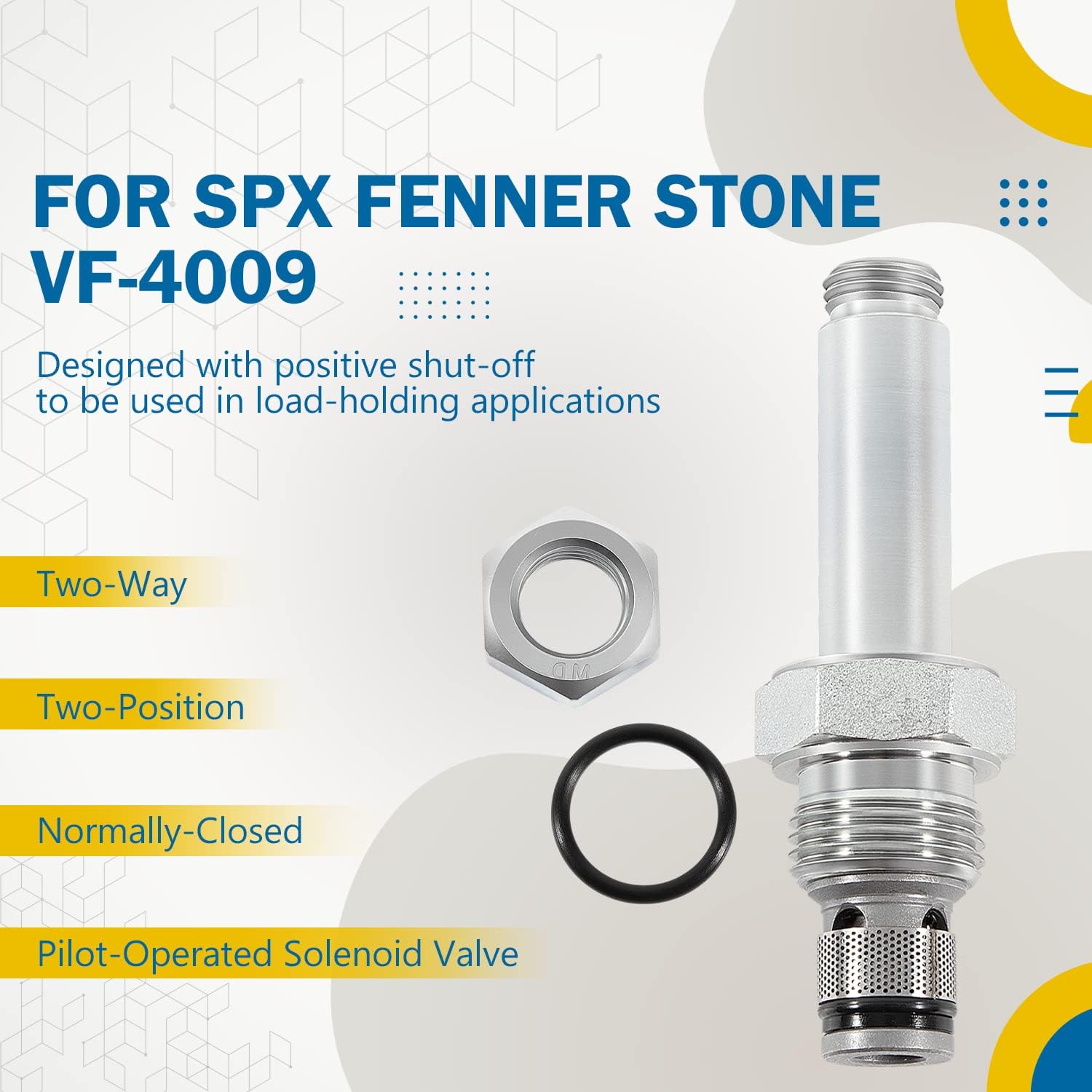 DSV-080-2NCP-N Solenoid Cartridge Valve, Replacement for SPX Fenner Stone VF-4009, Normally-Closed, Two-Way, Two-Position, Pilot-Operated Solenoid Valve