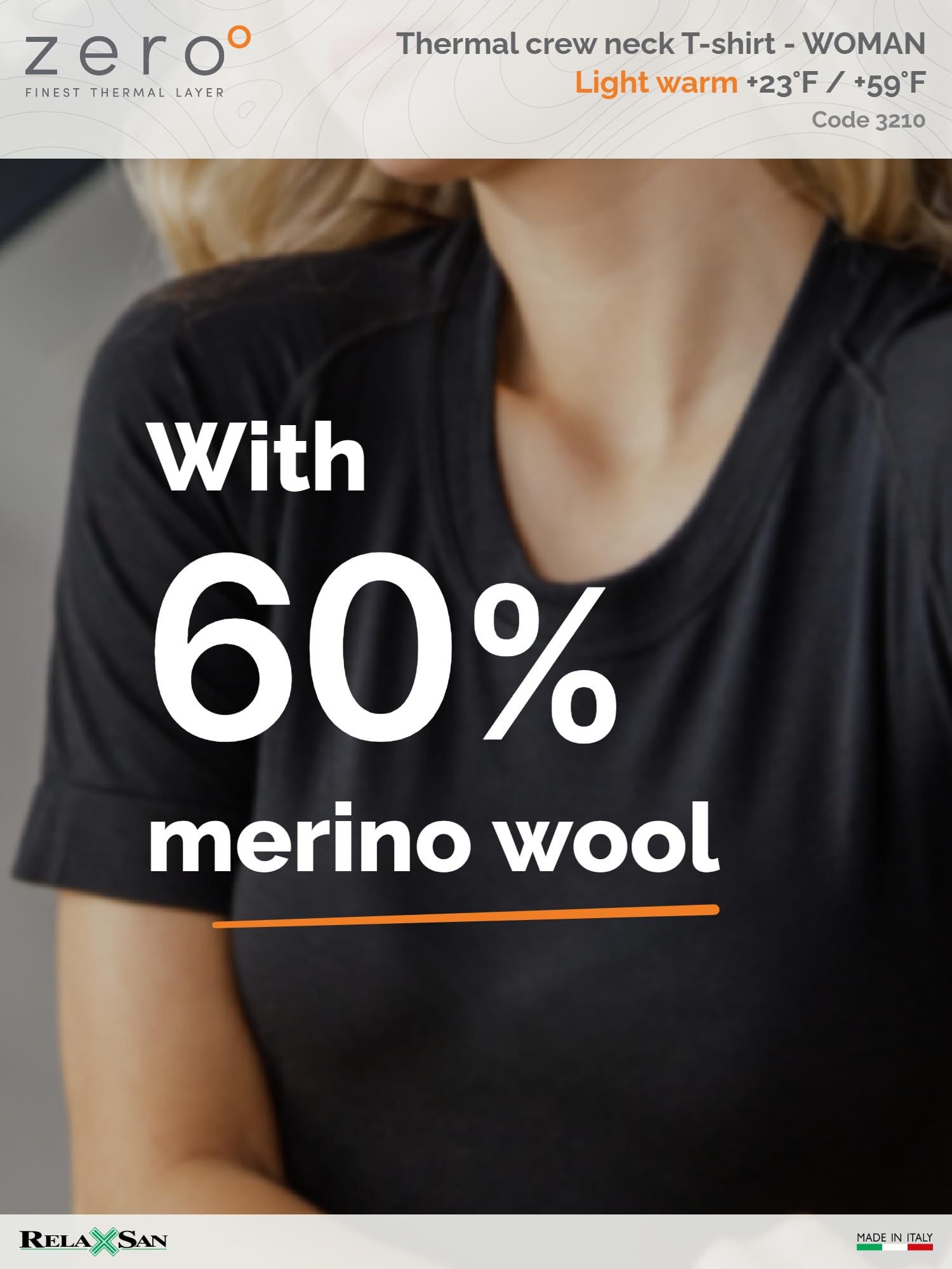 Relaxsan Zero 3210 (Black, S) Women's Thermal Short Sleeves Breathable T-Shirt Baselayer in Dryarn Fiber and Merino Wool