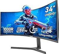 Gawfolk 34" 1000R Curved Ultrawide Gaming Monitor 180Hz 3440x1440 UWQHD 1ms 100% sRGB Adaptive Sync Black