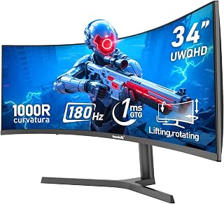 Gawfolk 34" 1000R Curved Ultrawide Gaming Monitor 180Hz 3440x1440 UWQHD 1ms 100% sRGB Adaptive Sync Black