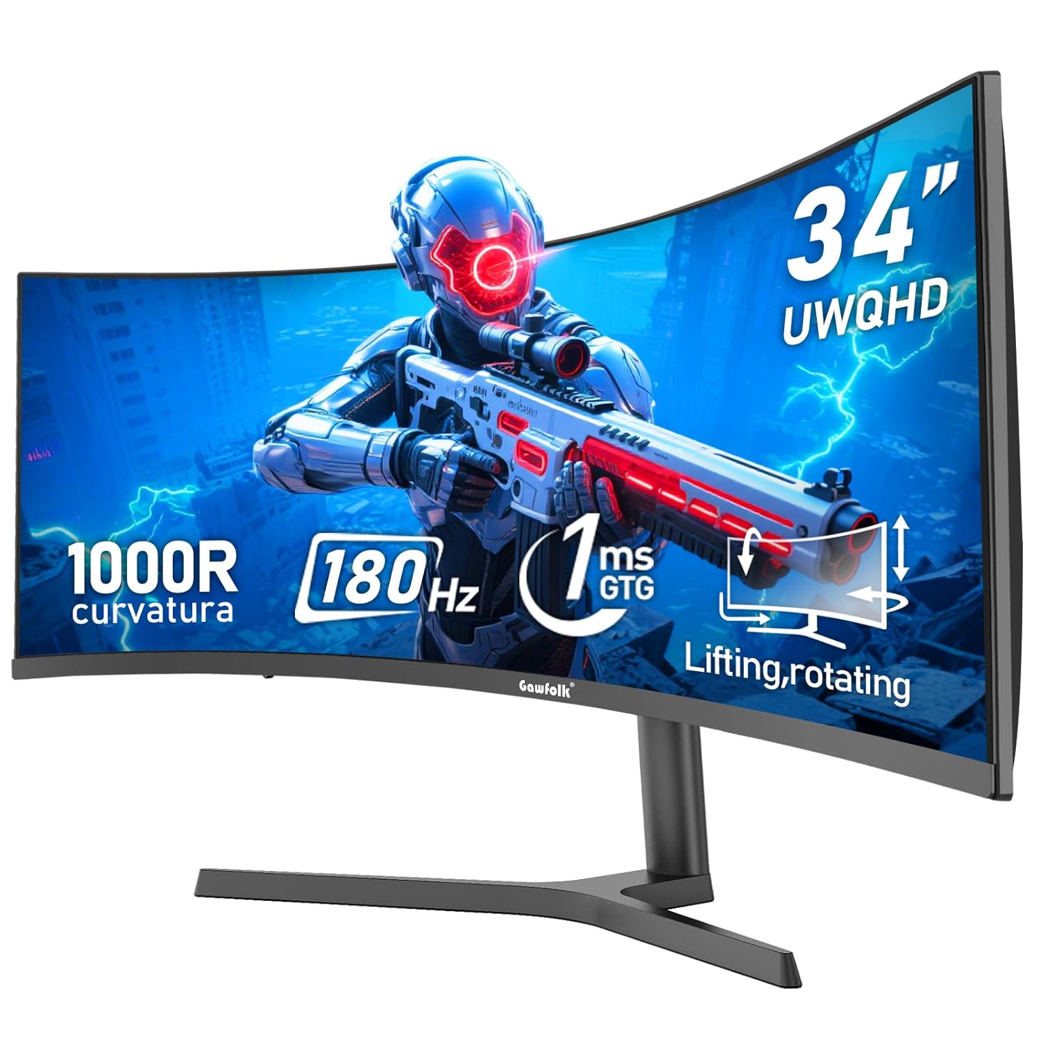 Gawfolk 34 Inch Ultrawide Curved 180Hz Gaming Computer Monitor 1000R PC screen 21 9 UWQHD 3440x1440 1ms 100