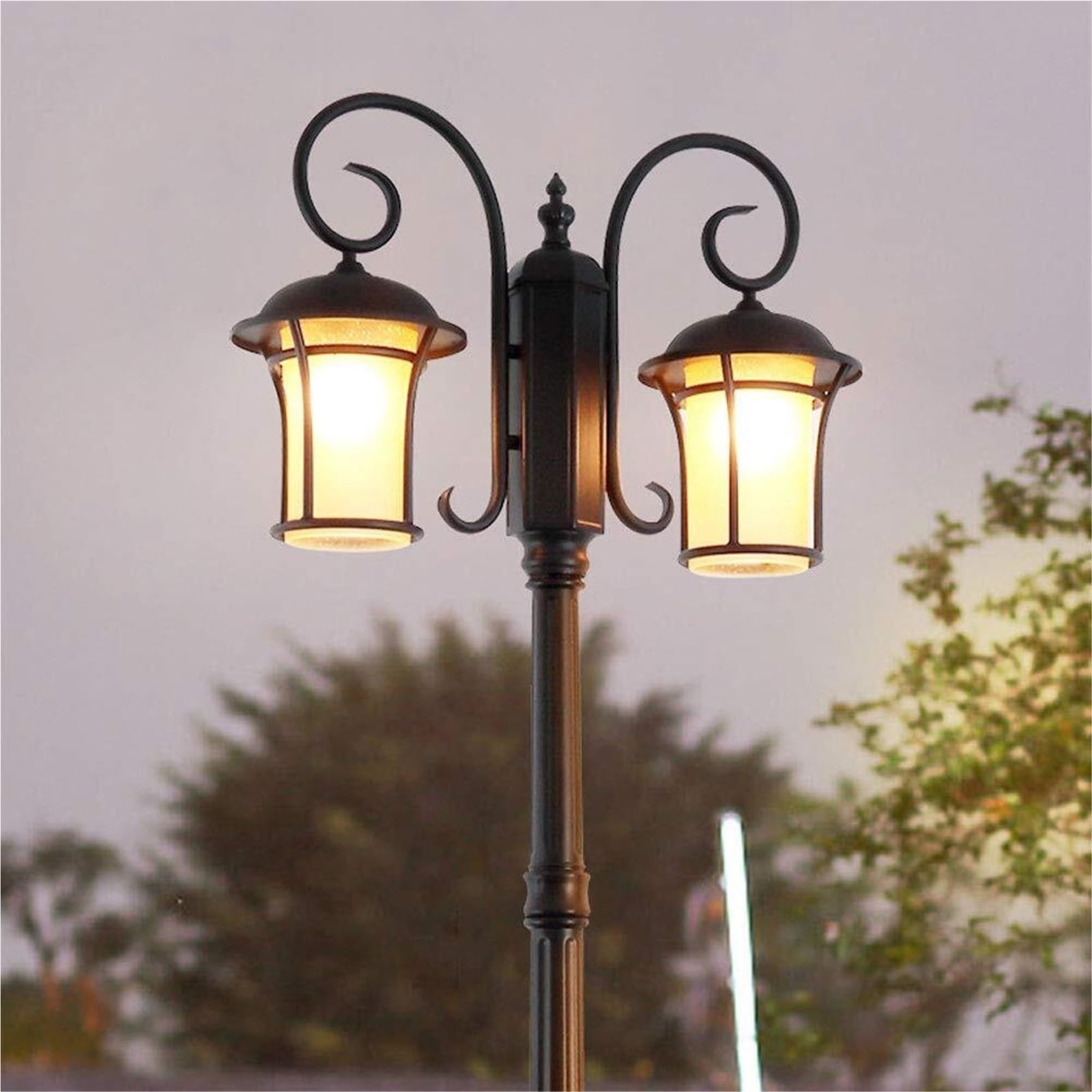 Lampy Solarne Na Słupku, Zewnętrzne Lampy Na Słupku, 2-Lampowe Lampy Zewnętrzne Na Słupku W Czarnym Wykończeniu, Odporne Na Rdzę, Aluminiowe Lampy Na Słupku Ogrodzen,One Color-Height 230cm